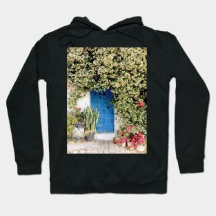 Blue door with pink blossom, Sidi Bou Saïd Hoodie